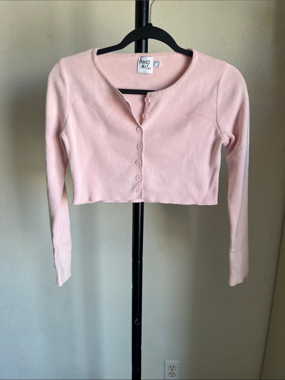 Princess Polly Light Pink Cropped Button-Up Cardigan